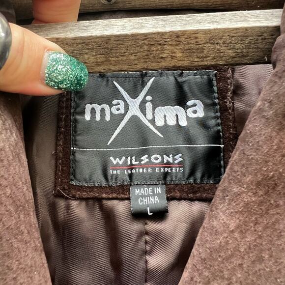 90s Wilsons Leather Maxima Brown Harry Potter Dark Academia Trench Coat LARGE - Picture 5 of 8